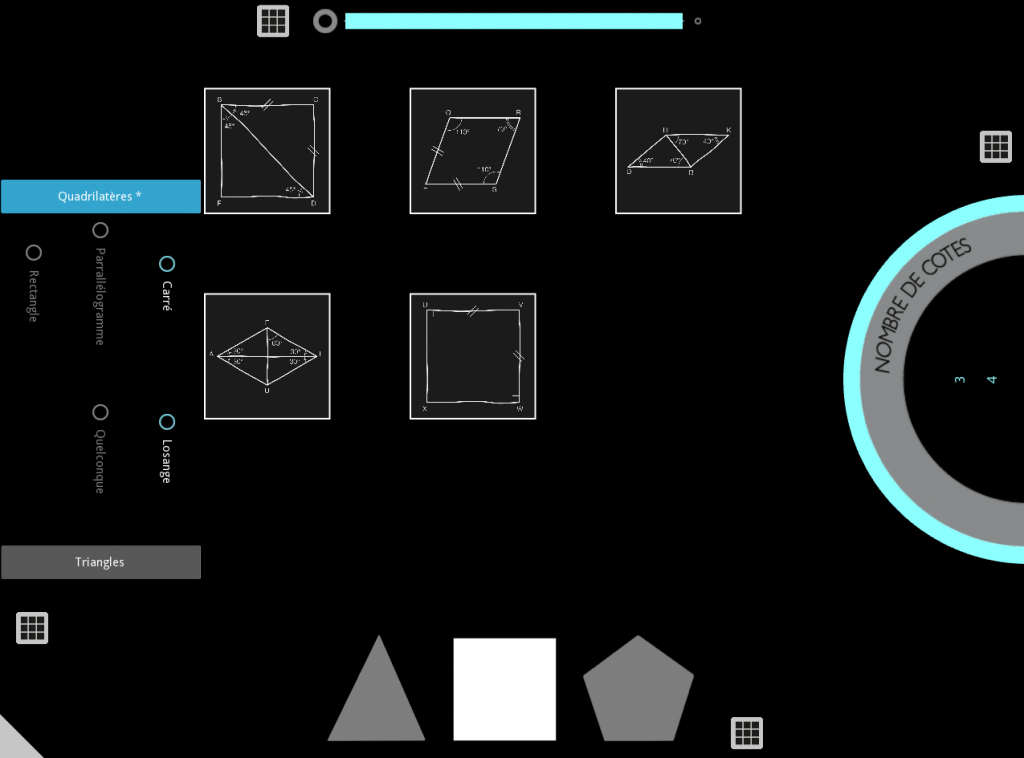Série de photos d’écran de table tactile représentant des figures géométriques.
